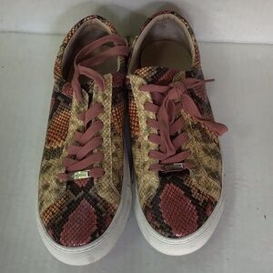 J/Slides NYC Leather Laced Pink Snakeskin Sneakers